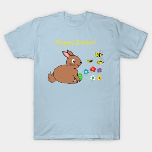 Happy Easter, Bunny rabbit, with bees and flowers T-Shirt